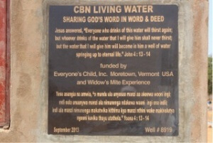 CBN Living Water Plaque in Kampi Ya Moto