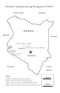 EC Annual Appeal: Where we are: Map of Kenya showing schools supported by Everyone's Child