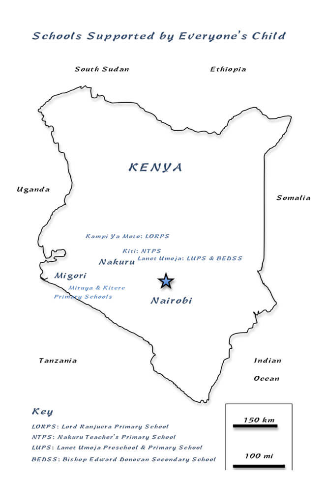 EC Annual Appeal: Where we are: Map of Kenya showing schools supported by Everyone's Child